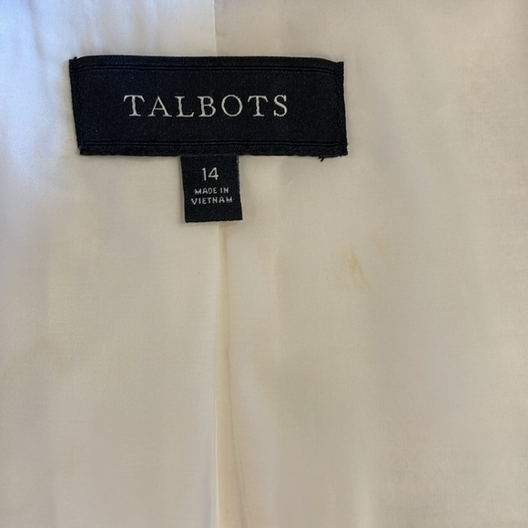 Talbots sz 14 cream with black heavy trim linen look coat dress with pockets - Picture 5 of 7